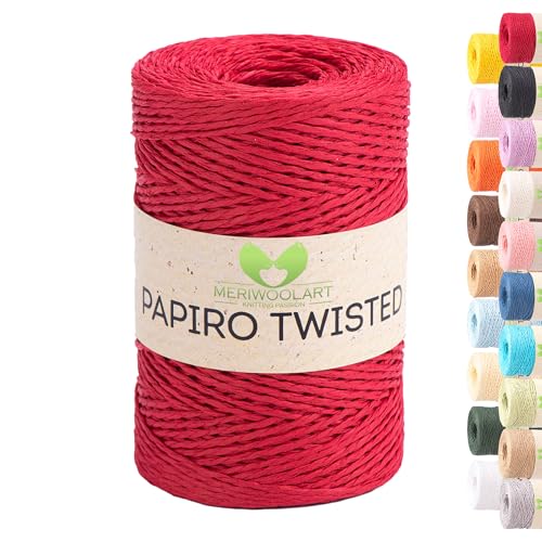 Raffia Garn zum Häkeln & Stricken – MeriWoolArt Papiro Twisted Papiergarn, 100g Knäuel (170m) – Ideal für Makramee, Hüte, Taschen, DIY Bastelprojekte & Wohnaccessoires – Umweltfreundlich 1310 von MERIWOOLART
