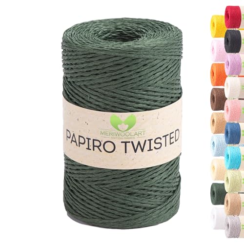Raffia Garn zum Häkeln & Stricken – MeriWoolArt Papiro Twisted Papiergarn, 100g Knäuel (170m) – Ideal für Makramee, Hüte, Taschen, DIY Bastelprojekte & Wohnaccessoires – Umweltfreundlich 1312 von MERIWOOLART