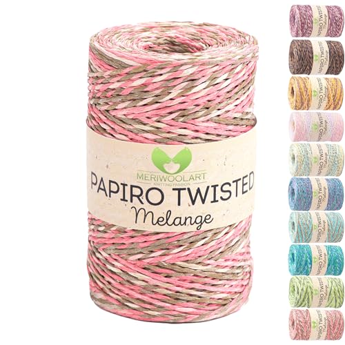 Raffia Garn zum Häkeln & Stricken – MeriWoolArt Papiro Twisted Papiergarn, 100g Knäuel (170m) – Ideal für Makramee, Hüte, Taschen, DIY Bastelprojekte & Wohnaccessoires – Umweltfreundlich 2301 von MERIWOOLART