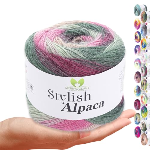 Stylish Alpaca Garn – Weiches Alpakawolle Strickgarn – 150g (525m) feines DK Wolle zum Stricken & Häkeln – Ideal für Pullover, Schals, Tuch, Babykleidung – Premium Multicolor Farbverlauf 7706 von MERIWOOLART