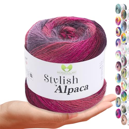 Stylish Alpaca Garn – Weiches Alpakawolle Strickgarn – 150g (525m) feines DK Wolle zum Stricken & Häkeln – Ideal für Pullover, Schals, Tuch, Babykleidung – Premium Multicolor Farbverlauf 7713 von MERIWOOLART