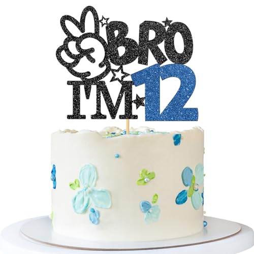 Bro I'm 12 Cake Topper - Boy 12th Birthday Cake Supplies - 12 Years Old - Big Brother 12th Birthday Party Decoration - Black Blue Glitter Bro I'm 12 Cake Topper - Boy 12th Birthday Cake Supplies - 12 Years Old - Big Brother 12th Birthday Party Decoration - Black Blue Glitter von MERRSHIN