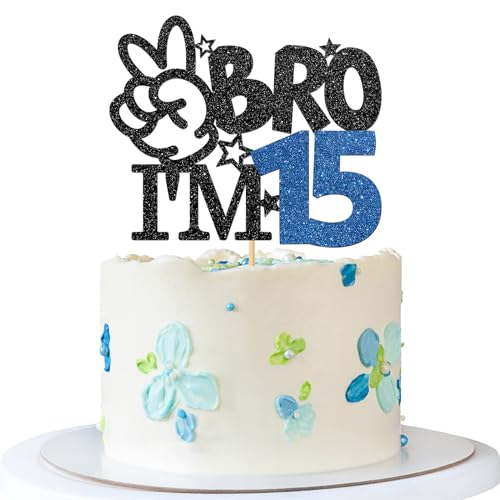 Bro I'm 15 Tortenaufsatz – Tortenaufsatz zum 15. Geburtstag – 15. Geburtstag – Partydekoration für großen Bruder – schwarz-blauer Glitzer Bro I'm 15 Tortenaufsatz – Tortenaufsatz zum 15. Geburtstag – 15. Geburtstag – Partydekoration für großen Bruder – schwarz-blauer Glitzer von MERRSHIN