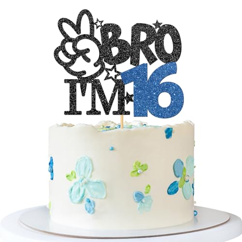 Bro I'm 16 Cake Topper - Boy 16th Birthday Cake Supplies - 16 Years Old - Big Brother 16th Birthday Party Decoration - Black Blue Glitter Bro I'm 16 Cake Topper - Boy 16th Birthday Cake Supplies - 16 Years Old - Big Brother 16th Birthday Party Decoration - Black Blue Glitter von MERRSHIN