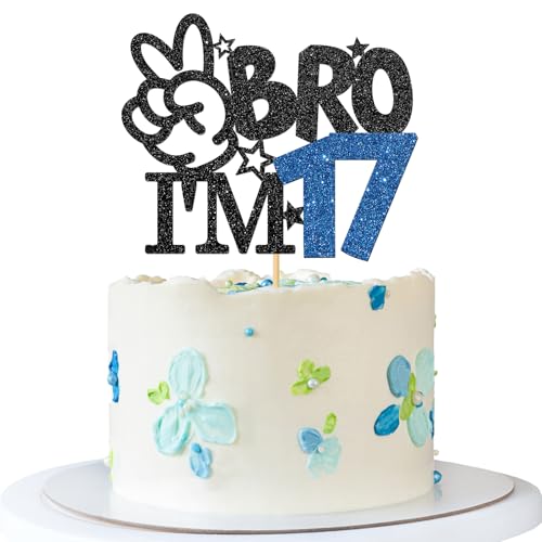 Bro I'm 17 Cake Topper – Boy 17th Birthday Cake Supplies – 17 Years Old – Big Brother 17th Birthday Party Decoration – Schwarz Blau Glitzer Bro I'm 17 Cake Topper – Boy 17th Birthday Cake Supplies – 17 Years Old – Big Brother 17th Birthday Party Decoration – Schwarz Blau Glitzer von MERRSHIN