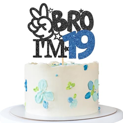 Bro I'm 19 Cake Topper - Boy 19th Birthday Cake Supplies - 19 Years Old - Big Brother 19th Birthday Party Decoration - Black Blue Glitter Bro I'm 19 Cake Topper - Boy 19th Birthday Cake Supplies - 19 Years Old - Big Brother 19th Birthday Party Decoration - Black Blue Glitter von MERRSHIN