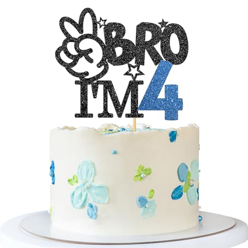 Bro I'm 4 Tortenaufsatz – Kuchenzubehör für Jungen zum 4. Geburtstag – Vier Jahre alt – Big Brother 4. Geburtstag Party Dekoration – Schwarz Blau Glitzer Bro I'm 4 Tortenaufsatz – Kuchenzubehör für Jungen zum 4. Geburtstag – Vier Jahre alt – Big Brother 4. Geburtstag Party Dekoration – Schwarz Blau Glitzer von MERRSHIN