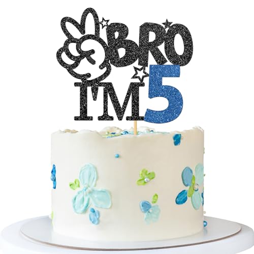 Bro I'm 5 Tortenaufsatz – Kuchenzubehör für Jungen zum 5. Geburtstag, 5 Jahre alt, großer Bruder, Party-Dekoration, Schwarz / Blau Bro I'm 5 Tortenaufsatz – Kuchenzubehör für Jungen zum 5. Geburtstag, 5 Jahre alt, großer Bruder, Party-Dekoration, Schwarz / Blau von MERRSHIN