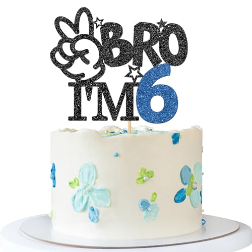 Bro I'm 6 Tortenaufsatz – Tortenaufsatz für Jungen zum 6. Geburtstag – Sechs Jahre alt – Big Brother 6. Geburtstag Party Dekoration – Schwarz Blau Glitzer Bro I'm 6 Tortenaufsatz – Tortenaufsatz für Jungen zum 6. Geburtstag – Sechs Jahre alt – Big Brother 6. Geburtstag Party Dekoration – Schwarz Blau Glitzer von MERRSHIN