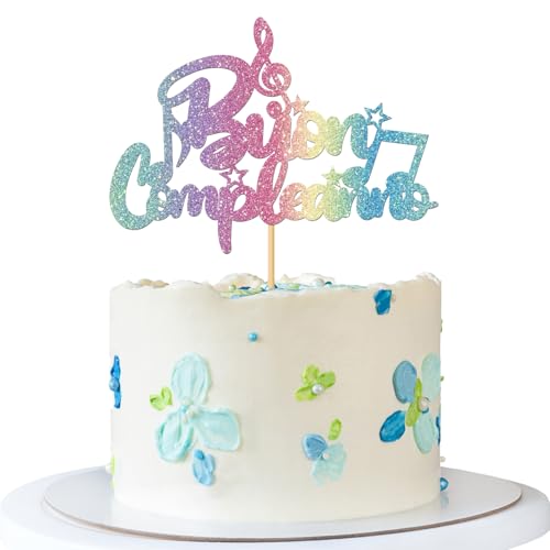 Buon Compleanno Tortenaufsatz – Italienisches Thema Geburtstagstorte Zubehör – Happy Birthday Party Dekorationen – Regenbogen-Glitzer von MERRSHIN