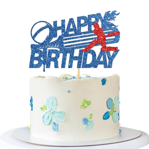 Cricket-Kuchenaufsatz "Happy Birthday" – Sportmotiv-Cricket-Enthusiasten-Kuchenzubehör – vorgestellter Geburtstag für Jungen, Mädchen, Kinder, Erwachsene, Sportball, Party-Dekorationen, blauer Glitzer Cricket-Kuchenaufsatz "Happy Birthday" – Sportmotiv-Cricket-Enthusiasten-Kuchenzubehör – vorgestellter Geburtstag für Jungen, Mädchen, Kinder, Erwachsene, Sportball, Party-Dekorationen, blauer Glitzer von MERRSHIN