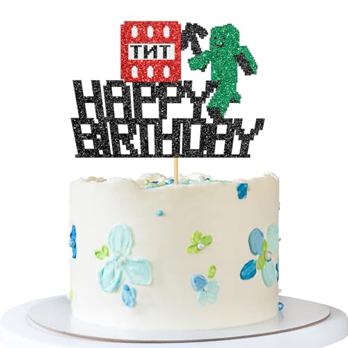Pixel-Stil Happy Birthday Tortenaufsatz – Junge Mädchen Kind Pixel Miner Geburtstag Kuchen Supplies – Block-Videospiel – Spiel TNT Party Dekoration – Schwarzer Glitzer Pixel-Stil Happy Birthday Tortenaufsatz – Junge Mädchen Kind Pixel Miner Geburtstag Kuchen Supplies – Block-Videospiel – Spiel TNT Party Dekoration – Schwarzer Glitzer von MERRSHIN