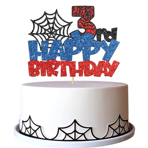 Spider Happy 3rd Birthday Tortenaufsatz – Cartoon-Film zum 3. Geburtstag – Cheers to Three Years Old Party-Dekorationen – Schwarz Blau Rot Glitzer Spider Happy 3rd Birthday Tortenaufsatz – Cartoon-Film zum 3. Geburtstag – Cheers to Three Years Old Party-Dekorationen – Schwarz Blau Rot Glitzer von MERRSHIN