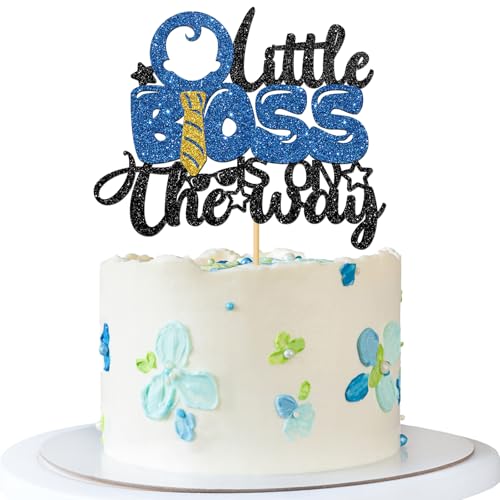 Tortenaufsatz "A Little Boss is on Way", Party-Kuchenzubehör, Babyparty, Geburtstagsparty-Dekoration, blauer Glitzer Tortenaufsatz "A Little Boss is on Way", Party-Kuchenzubehör, Babyparty, Geburtstagsparty-Dekoration, blauer Glitzer von MERRSHIN