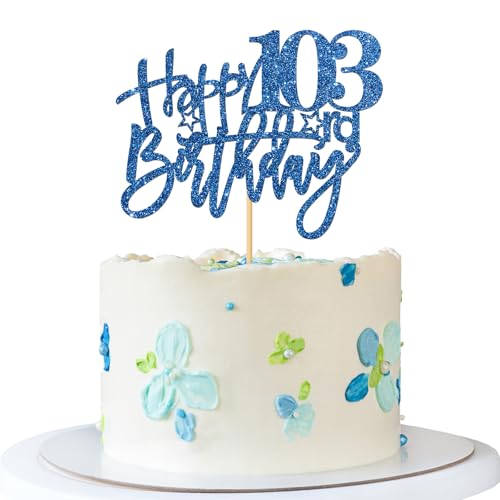 Tortenaufsatz "Happy 103rd Birthday", für Damen und Herren, 103 Jahre alt, Party-Dekoration, blauer Glitzer Tortenaufsatz "Happy 103rd Birthday", für Damen und Herren, 103 Jahre alt, Party-Dekoration, blauer Glitzer von MERRSHIN