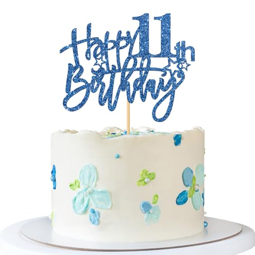 Tortenaufsatz "Happy 11th Birthday", für Kinder, Mädchen, Jungen, elf Jahre alt, Kuchenzubehör, Party-Dekorationen zum 11. Geburtstag, blauer Glitzer Tortenaufsatz "Happy 11th Birthday", für Kinder, Mädchen, Jungen, elf Jahre alt, Kuchenzubehör, Party-Dekorationen zum 11. Geburtstag, blauer Glitzer von MERRSHIN