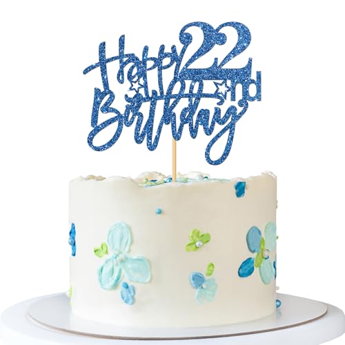 Tortenaufsatz "Happy 22nd Birthday", für Erwachsene, Mädchen, Jungen, 22. Geburtstag, Party-Dekoration, blauer Glitzer Tortenaufsatz "Happy 22nd Birthday", für Erwachsene, Mädchen, Jungen, 22. Geburtstag, Party-Dekoration, blauer Glitzer von MERRSHIN