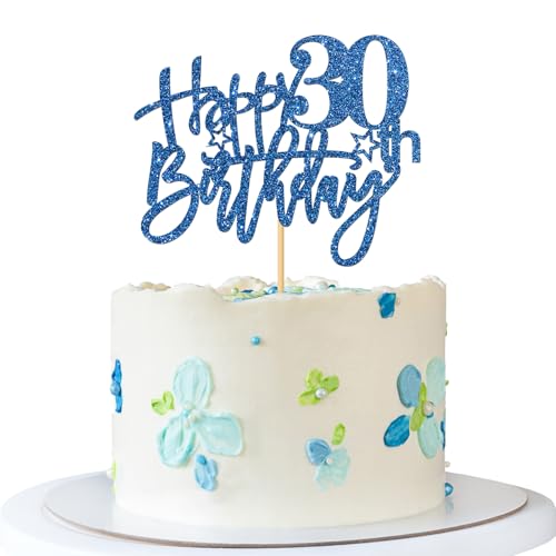 Tortenaufsatz "Happy 30th Birthday", für Erwachsene, Mädchen, Jungen, 30 Jahre alt, Partydekoration, blauer Glitzer Tortenaufsatz "Happy 30th Birthday", für Erwachsene, Mädchen, Jungen, 30 Jahre alt, Partydekoration, blauer Glitzer von MERRSHIN