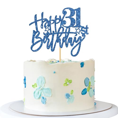 Tortenaufsatz "Happy 31st Birthday" – Erwachsene Frauen Männer 31 Jahre alt Geburtstag Kuchenzubehör – Partydekorationen zum 31. Geburtstag – Blauer Glitzer von MERRSHIN