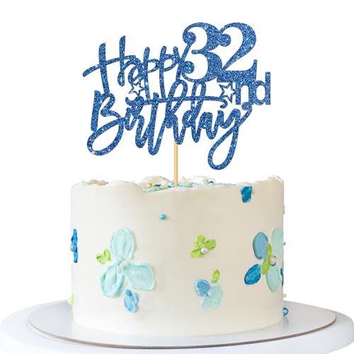 Tortenaufsatz "Happy 32nd Birthday", für Erwachsene, Mädchen, Jungen, 32. Geburtstag, Party-Dekoration, blauer Glitzer Tortenaufsatz "Happy 32nd Birthday", für Erwachsene, Mädchen, Jungen, 32. Geburtstag, Party-Dekoration, blauer Glitzer von MERRSHIN
