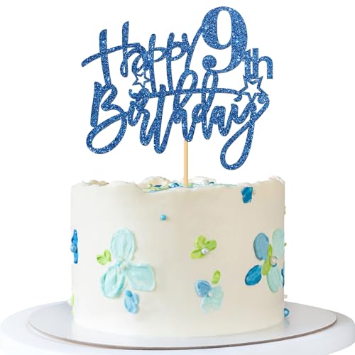 Tortenaufsatz "Happy 9th Birthday", für Kinder, Mädchen, Jungen, 9 Jahre alt, Party-Dekoration, blauer Glitzer Tortenaufsatz "Happy 9th Birthday", für Kinder, Mädchen, Jungen, 9 Jahre alt, Party-Dekoration, blauer Glitzer von MERRSHIN