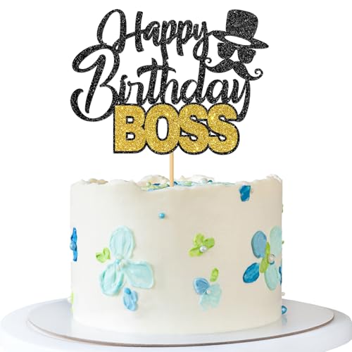 Tortenaufsatz "Happy Birthday Boss" – Gender Reveal Cake Supplies – Junge Mann Papa Geburtstagsparty – Babyparty Party Dekorationen – Schwarz Gold Glitzer Tortenaufsatz "Happy Birthday Boss" – Gender Reveal Cake Supplies – Junge Mann Papa Geburtstagsparty – Babyparty Party Dekorationen – Schwarz Gold Glitzer von MERRSHIN
