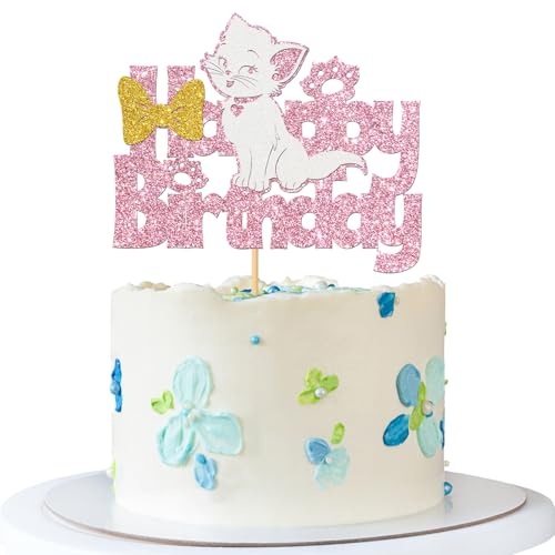 Tortenaufsatz "Happy Birthday" mit Katzen-Motiv – Katzengeburtstagskuchenzubehör – Let's Pawty – Babyparty für Kinder, Mädchen, Geburtstagsparty-Dekorationen – rosa Glitzer Tortenaufsatz "Happy Birthday" mit Katzen-Motiv – Katzengeburtstagskuchenzubehör – Let's Pawty – Babyparty für Kinder, Mädchen, Geburtstagsparty-Dekorationen – rosa Glitzer von MERRSHIN