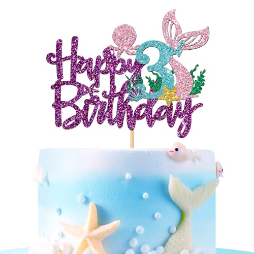 Tortenaufsatz "Mermaid Happy 3rd Brithday" – unter dem Meer Thema Mädchen Kinder drei Geburtstag Kuchenzubehör / Ocean World 3. Meerjungfrau Geburtstag Party Dekoration – Lila Glitzer Tortenaufsatz "Mermaid Happy 3rd Brithday" – unter dem Meer Thema Mädchen Kinder drei Geburtstag Kuchenzubehör / Ocean World 3. Meerjungfrau Geburtstag Party Dekoration – Lila Glitzer von MERRSHIN