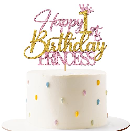 Tortenaufsatz für den 1. Geburtstag mit Prinzessinnen-Motiv, Babyparty – Happy 1st Birthday Kuchenzubehör – Party-Dekorationen für Mädchen – Rosa & Gold Glitzer Tortenaufsatz für den 1. Geburtstag mit Prinzessinnen-Motiv, Babyparty – Happy 1st Birthday Kuchenzubehör – Party-Dekorationen für Mädchen – Rosa & Gold Glitzer von MERRSHIN