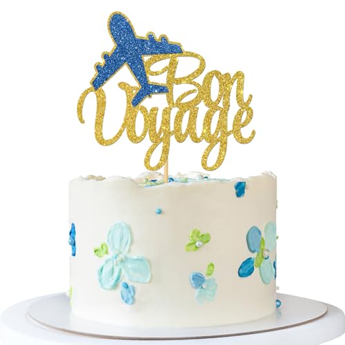 Tortenaufsatz mit Aufschrift "Bon Voyage", Reise-Thema, Kuchenzubehör – The Adventure Begin – Jobwechsel – Ruhestand – Umzug – Abschiedsparty-Dekorationen – Goldglitzer Tortenaufsatz mit Aufschrift "Bon Voyage", Reise-Thema, Kuchenzubehör – The Adventure Begin – Jobwechsel – Ruhestand – Umzug – Abschiedsparty-Dekorationen – Goldglitzer von MERRSHIN