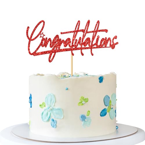 Tortenaufsatz mit Aufschrift "Congratulations", glitzernd, Rot von MERRSHIN
