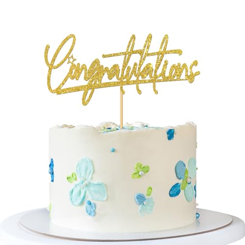 Tortenaufsatz mit Aufschrift "Congratulations", glitzernd, goldfarben von MERRSHIN
