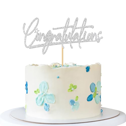 Tortenaufsatz mit Aufschrift "Congratulations", glitzernd, silberfarben Tortenaufsatz mit Aufschrift "Congratulations", glitzernd, silberfarben von MERRSHIN