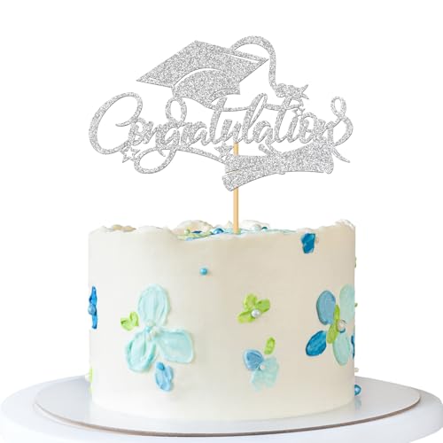 Tortenaufsatz mit Aufschrift "Congratulations", glitzernd, silberfarben von MERRSHIN