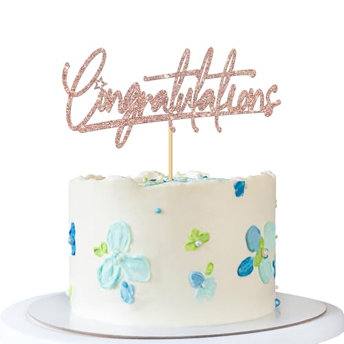 Tortenaufsatz mit Aufschrift "Congratulations", glitzernd (Roségold) von MERRSHIN