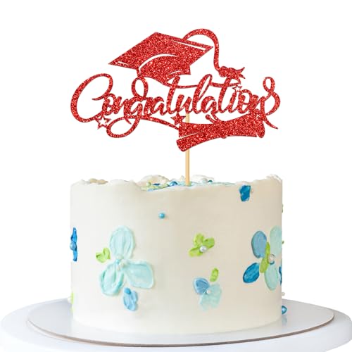 Tortenaufsatz mit Aufschrift "Congratulations Graduation", glitzernd, Rot Tortenaufsatz mit Aufschrift "Congratulations Graduation", glitzernd, Rot von MERRSHIN