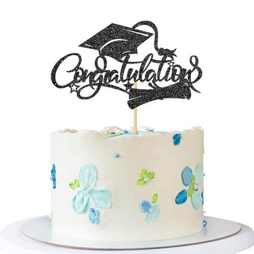 Tortenaufsatz mit Aufschrift "Congratulations Graduation", glitzernd, Schwarz Tortenaufsatz mit Aufschrift "Congratulations Graduation", glitzernd, Schwarz von MERRSHIN