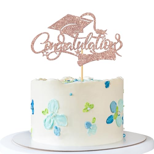 Tortenaufsatz mit Aufschrift "Congratulations Graduation", glitzernd (Roségold) von MERRSHIN