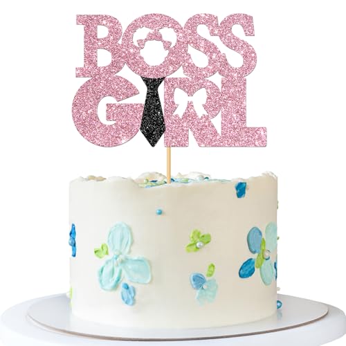 Tortenaufsatz mit Aufschrift "Girl Boss" – Gender Reveal Cake Supplies – Mädchen 1. Geburtstag Party – Baby Boss Babyparty Party Dekorationen – Rosa Glitzer von MERRSHIN