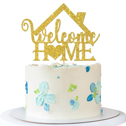 Tortenaufsatz mit Aufschrift "Welcome Home" – Kuchenzubehör zum Einzug – neues Zuhause – Familientreffen Party Dekorationen – goldener Glitzer Tortenaufsatz mit Aufschrift "Welcome Home" – Kuchenzubehör zum Einzug – neues Zuhause – Familientreffen Party Dekorationen – goldener Glitzer von MERRSHIN