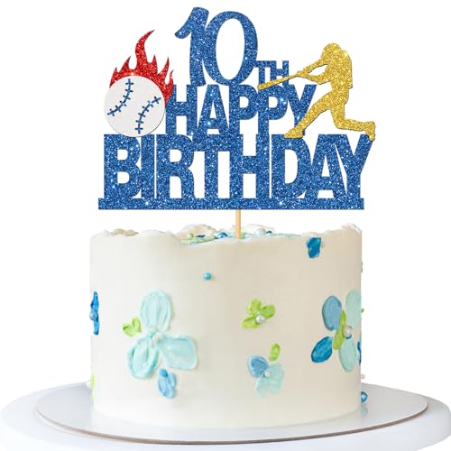 Tortenaufsatz mit Baseballmotiv "Happy 10th Birthday", Sportmotive, Kuchenzubehör für 10. Geburtstag, Party-Dekoration, blauer Glitzer Tortenaufsatz mit Baseballmotiv "Happy 10th Birthday", Sportmotive, Kuchenzubehör für 10. Geburtstag, Party-Dekoration, blauer Glitzer von MERRSHIN