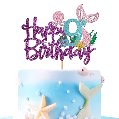 Tortenaufsatz mit Meerjungfrauen-Motiv "Happy 9th Brithday" – unter dem Meer Thema Mädchen Kid Nnie Birthday Cake Supplies/Ocean World 9. Meerjungfrau Geburtstag Party Dekoration – Lila Glitzer Tortenaufsatz mit Meerjungfrauen-Motiv "Happy 9th Brithday" – unter dem Meer Thema Mädchen Kid Nnie Birthday Cake Supplies/Ocean World 9. Meerjungfrau Geburtstag Party Dekoration – Lila Glitzer von MERRSHIN