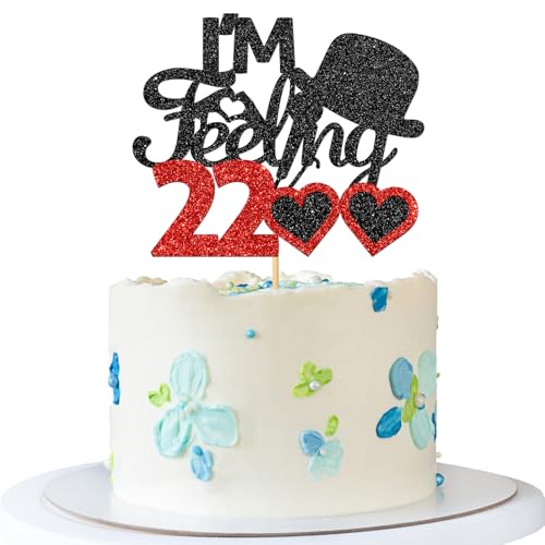 Tortenaufsatz mit der Aufschrift "I'm Feeling 55.9 cm – Mädchen zum 22. Geburtstag – 22 Jahre alt – Erwachsene 22. Geburtstag Party Dekoration – Schwarz Rot Glitzer Tortenaufsatz mit der Aufschrift "I'm Feeling 55.9 cm – Mädchen zum 22. Geburtstag – 22 Jahre alt – Erwachsene 22. Geburtstag Party Dekoration – Schwarz Rot Glitzer von MERRSHIN