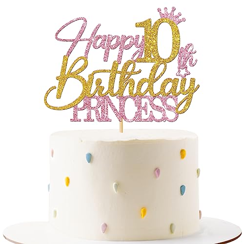 Tortenaufsatz zum 10. Geburtstag mit Prinzessinnenmotiv – Happy 10th Birthday Kuchenzubehör für Mädchen – Mädchen 10 Jahre alte Geburtstagsparty-Dekorationen – Rosa & Gold Glitzer Tortenaufsatz zum 10. Geburtstag mit Prinzessinnenmotiv – Happy 10th Birthday Kuchenzubehör für Mädchen – Mädchen 10 Jahre alte Geburtstagsparty-Dekorationen – Rosa & Gold Glitzer von MERRSHIN