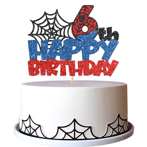 Tortenaufsatz zum 6. Geburtstag, Motiv: Spinne, Cartoon-Film, Kuchenzubehör zum 6. Geburtstag, Party-Dekorationen, Schwarz / Blau / Rot Tortenaufsatz zum 6. Geburtstag, Motiv: Spinne, Cartoon-Film, Kuchenzubehör zum 6. Geburtstag, Party-Dekorationen, Schwarz / Blau / Rot von MERRSHIN