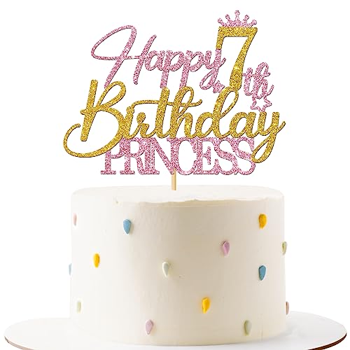 Tortenaufsatz zum 7. Geburtstag mit Prinzessinnenmotiv – Happy 7th Birthday Kuchenzubehör für Mädchen – Mädchen 7 Jahre alte Geburtstagsparty-Dekorationen – Rosa & Gold Glitzer Tortenaufsatz zum 7. Geburtstag mit Prinzessinnenmotiv – Happy 7th Birthday Kuchenzubehör für Mädchen – Mädchen 7 Jahre alte Geburtstagsparty-Dekorationen – Rosa & Gold Glitzer von MERRSHIN
