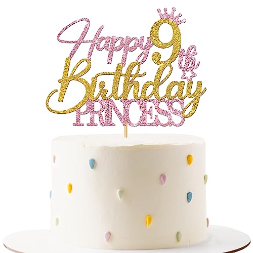Tortenaufsatz zum 9. Geburtstag mit Prinzessinnenmotiv – Happy 9th Birthday Kuchenzubehör für Mädchen – Mädchen 9 Jahre alte Geburtstagsparty-Dekorationen – Rosa & Gold Glitzer Tortenaufsatz zum 9. Geburtstag mit Prinzessinnenmotiv – Happy 9th Birthday Kuchenzubehör für Mädchen – Mädchen 9 Jahre alte Geburtstagsparty-Dekorationen – Rosa & Gold Glitzer von MERRSHIN