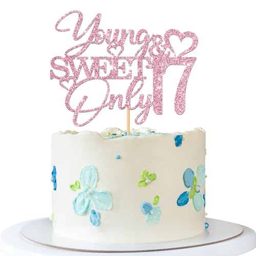 Young & Sweet Tortenaufsatz mit Aufschrift "Only 43.2 cm – Mädchen zum 17. Geburtstag – 17 Jahre alt – Happy 17th Birthday Party Dekoration – Rosa Glitzer Young & Sweet Tortenaufsatz mit Aufschrift "Only 43.2 cm – Mädchen zum 17. Geburtstag – 17 Jahre alt – Happy 17th Birthday Party Dekoration – Rosa Glitzer von MERRSHIN