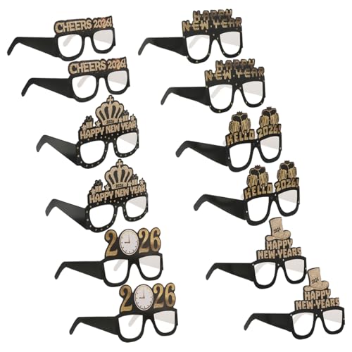 MERRYHAPY 12 Stück Happy Year Party Brillen aus Leichtem Papier Neujahrsbrillen mit Festlichen Motiven Sichere Kinderaccessoires für Silvester Geburtstags Themenfeiern Kreative von MERRYHAPY