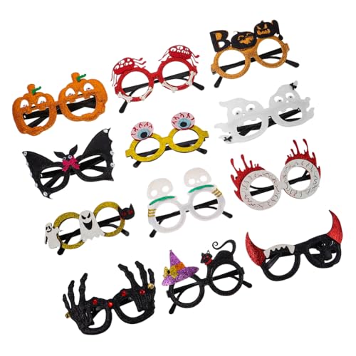 MERRYHAPY 12 Stück Teiliges Glitzer Kunststoff Partybrillen Halloween Brillengestelle in Kürbis Totenkopf Geist und Augenball Form Lustige Party-deko für Erwachsene von MERRYHAPY